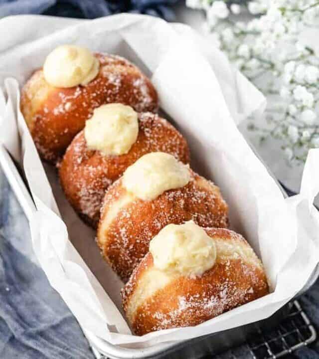 Brioche Doughnuts | kickassbaker.com #brioche #donuts #doughnuts #vanilla #cream #creme #filled #dessert #nutfree #recipes #kickassbaker #fried #breakfast