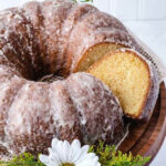 Slice of butter cake glazed with rum glaze.