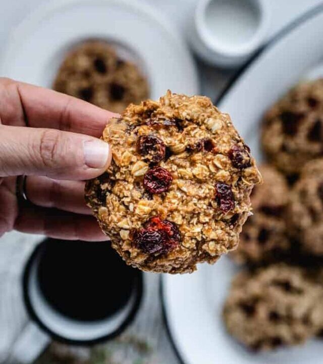 heard holding a healthy breakfast cookie on the go on a busy morning