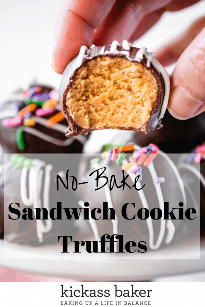 No-Bake Sandwich Cookie Truffles | kickassbaker.com pin for pinterest with text overlay