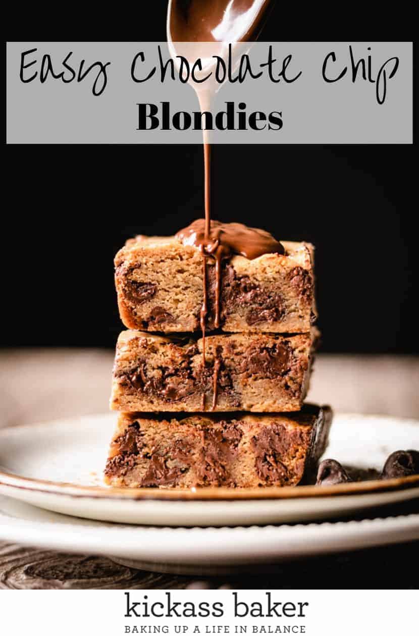 Easy Chocolate Chip Blondies recipe | kickassbaker.com pin for pinterest with text 2