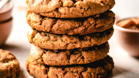 Stack of Cinnamon Toast Crunch cookies ready to be eaten.