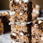2 s'mores Rice Krispie treats stacked