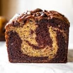 sliced marbled chocolate banana bread