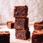stack of three thick and chewy ultimate brownies