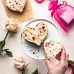 picking up a heart shaped red velvet blondie