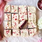 red velvet blondies cut into squares
