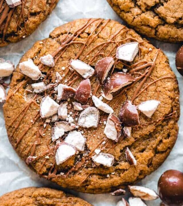 close up of a malt ball cookie