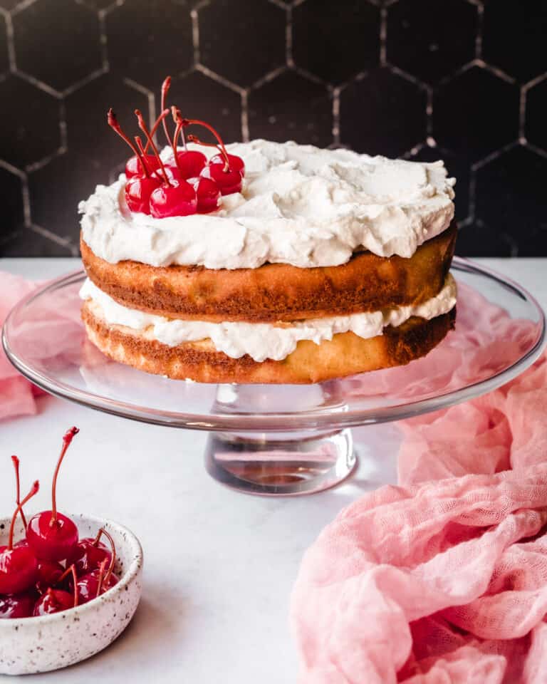 Almond Layer Cake with Cherry Whipped Cream Kickass Baker
