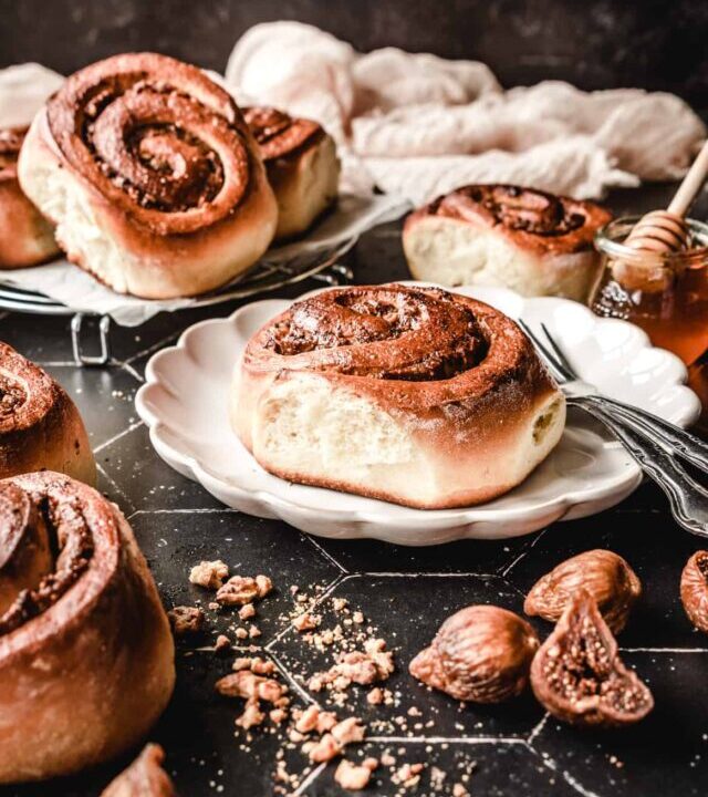 Drizzle the tops of these walnut fig cinnamon rolls to add extra sweetness.