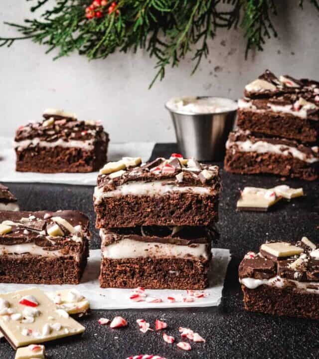 Every layer of these delicious peppermint bark brownies is so easy to make and they all come together for the perfect holiday dessert.