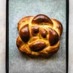 Baked round challah loaf