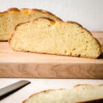 Sourdough challah baked bread cut in half