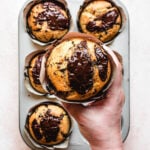 Jumbo sized chocolate chip muffin fresh out of the oven.