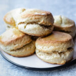 Big stack of freshly baked 2-ingredient biscuits.
