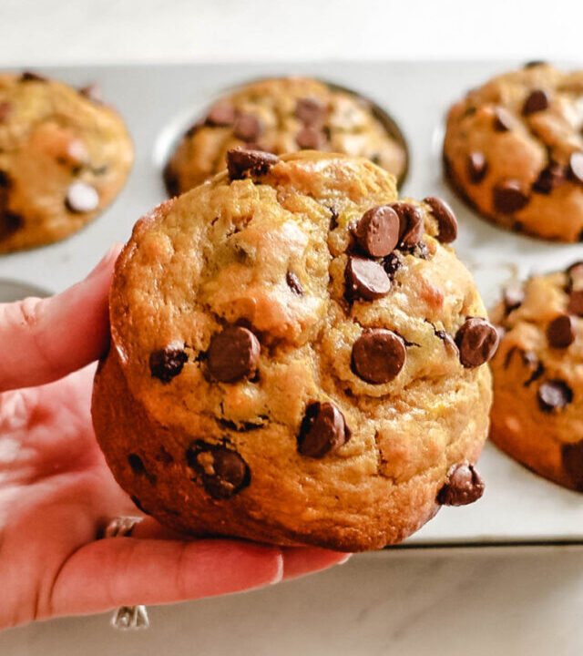 Bakery style banana chocolate muffins.