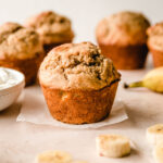 Bakery-style banana muffins with sour cream.