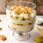 No bake banana pudding is impressive looking in a glass trifle bowl.